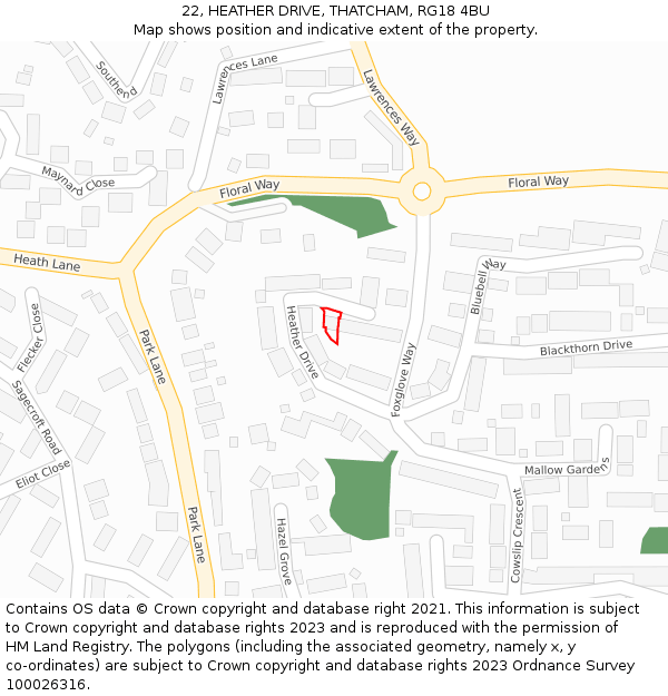 22, HEATHER DRIVE, THATCHAM, RG18 4BU: Location map and indicative extent of plot