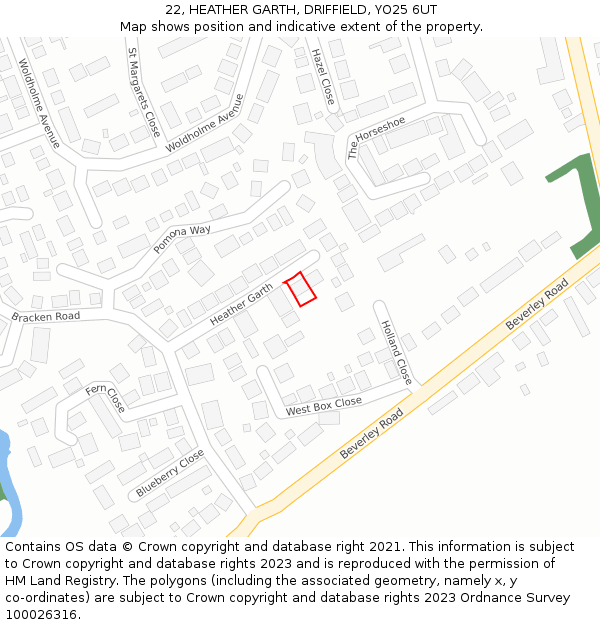22, HEATHER GARTH, DRIFFIELD, YO25 6UT: Location map and indicative extent of plot