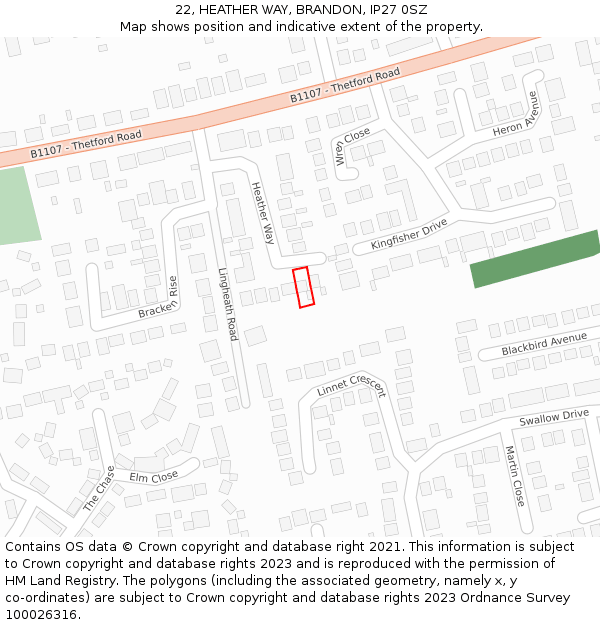 22, HEATHER WAY, BRANDON, IP27 0SZ: Location map and indicative extent of plot