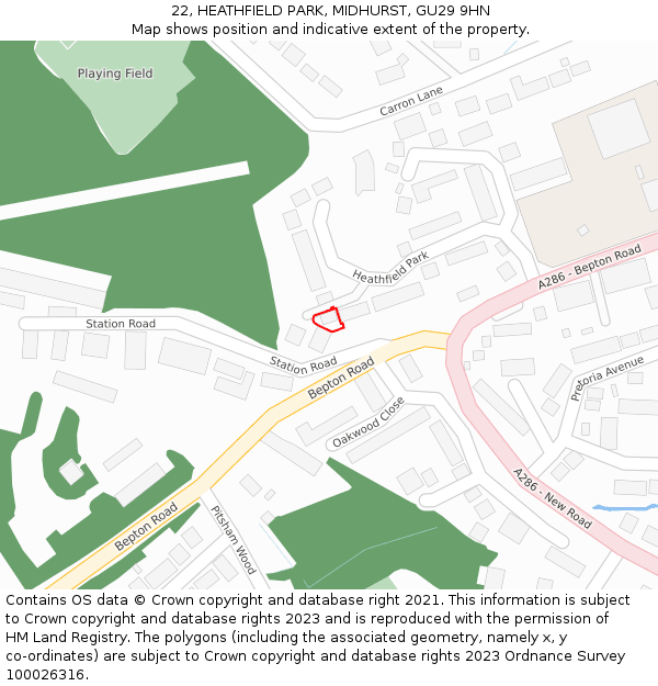 22, HEATHFIELD PARK, MIDHURST, GU29 9HN: Location map and indicative extent of plot