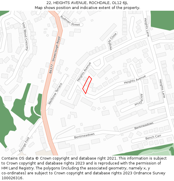 22, HEIGHTS AVENUE, ROCHDALE, OL12 6JL: Location map and indicative extent of plot