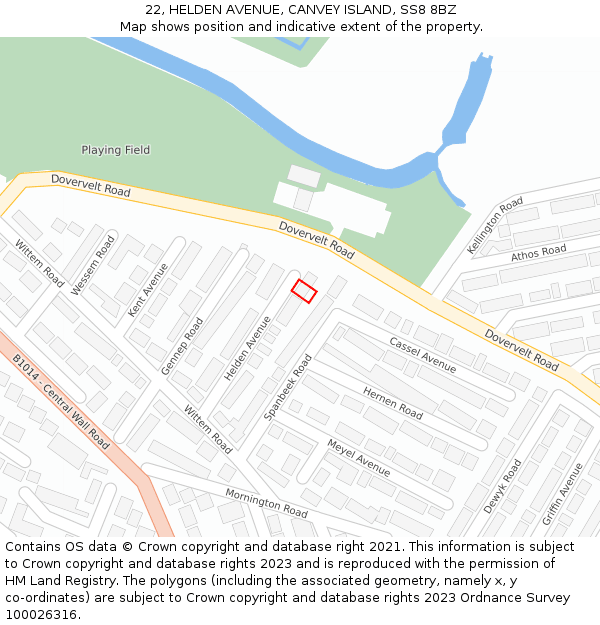 22, HELDEN AVENUE, CANVEY ISLAND, SS8 8BZ: Location map and indicative extent of plot