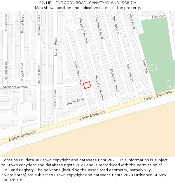 22, HELLENDOORN ROAD, CANVEY ISLAND, SS8 7JA: Location map and indicative extent of plot