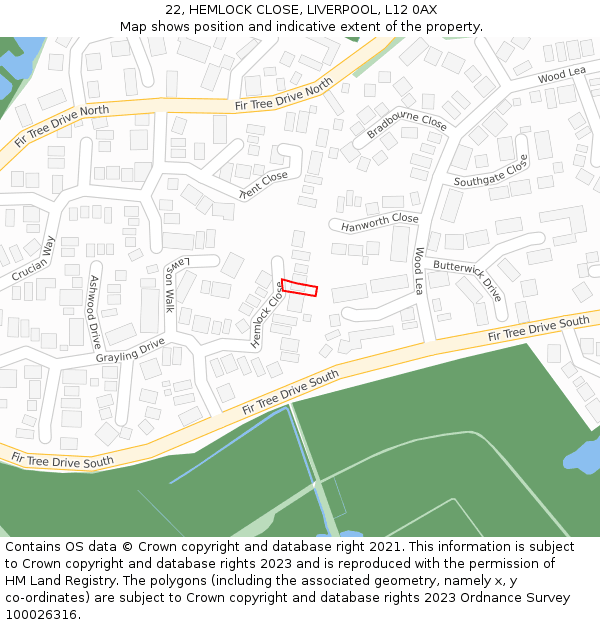 22, HEMLOCK CLOSE, LIVERPOOL, L12 0AX: Location map and indicative extent of plot