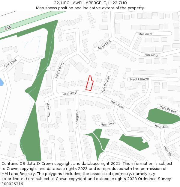 22, HEOL AWEL, ABERGELE, LL22 7UQ: Location map and indicative extent of plot