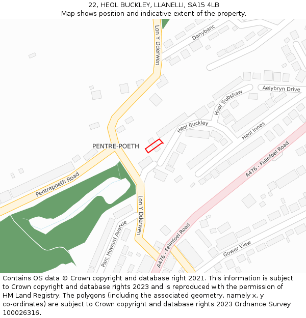 22, HEOL BUCKLEY, LLANELLI, SA15 4LB: Location map and indicative extent of plot