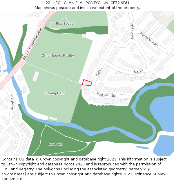 22, HEOL GLAN ELAI, PONTYCLUN, CF72 9DU: Location map and indicative extent of plot