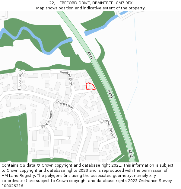 22, HEREFORD DRIVE, BRAINTREE, CM7 9FX: Location map and indicative extent of plot