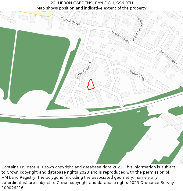 22, HERON GARDENS, RAYLEIGH, SS6 9TU: Location map and indicative extent of plot