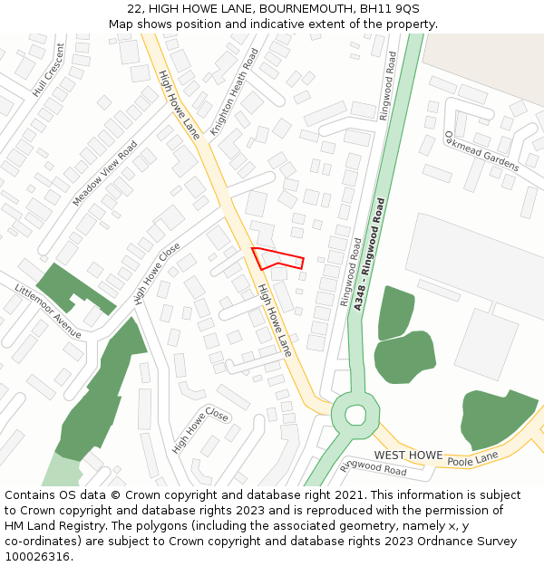 22, HIGH HOWE LANE, BOURNEMOUTH, BH11 9QS: Location map and indicative extent of plot