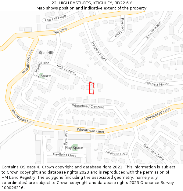 22, HIGH PASTURES, KEIGHLEY, BD22 6JY: Location map and indicative extent of plot