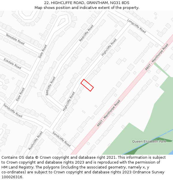 22, HIGHCLIFFE ROAD, GRANTHAM, NG31 8DS: Location map and indicative extent of plot