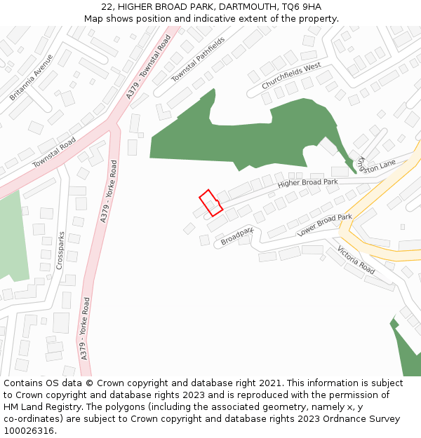 22, HIGHER BROAD PARK, DARTMOUTH, TQ6 9HA: Location map and indicative extent of plot