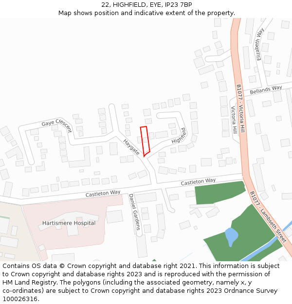 22, HIGHFIELD, EYE, IP23 7BP: Location map and indicative extent of plot