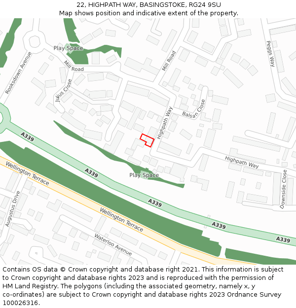 22, HIGHPATH WAY, BASINGSTOKE, RG24 9SU: Location map and indicative extent of plot