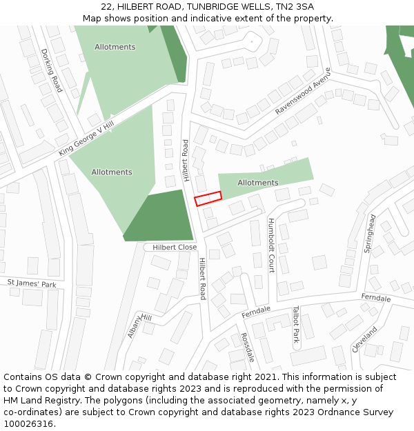 22, HILBERT ROAD, TUNBRIDGE WELLS, TN2 3SA: Location map and indicative extent of plot