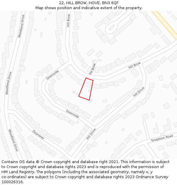 22, HILL BROW, HOVE, BN3 6QF: Location map and indicative extent of plot