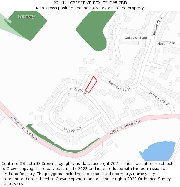 22, HILL CRESCENT, BEXLEY, DA5 2DB: Location map and indicative extent of plot