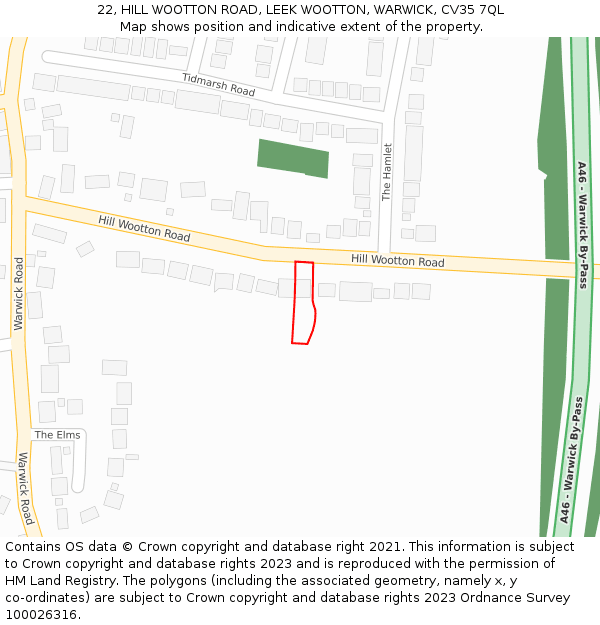 22, HILL WOOTTON ROAD, LEEK WOOTTON, WARWICK, CV35 7QL: Location map and indicative extent of plot