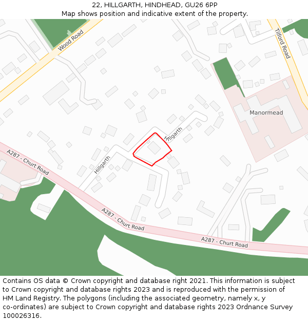 22, HILLGARTH, HINDHEAD, GU26 6PP: Location map and indicative extent of plot