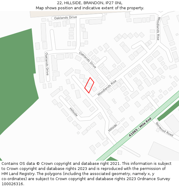 22, HILLSIDE, BRANDON, IP27 0NL: Location map and indicative extent of plot