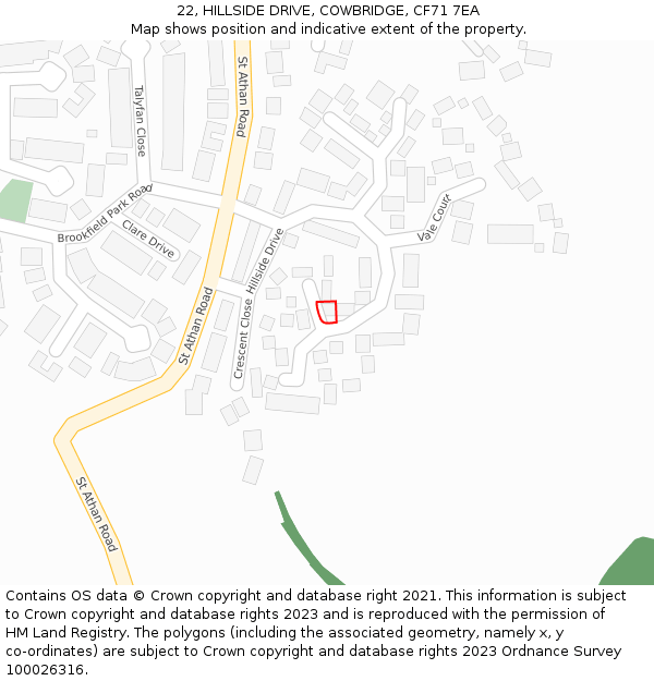 22, HILLSIDE DRIVE, COWBRIDGE, CF71 7EA: Location map and indicative extent of plot