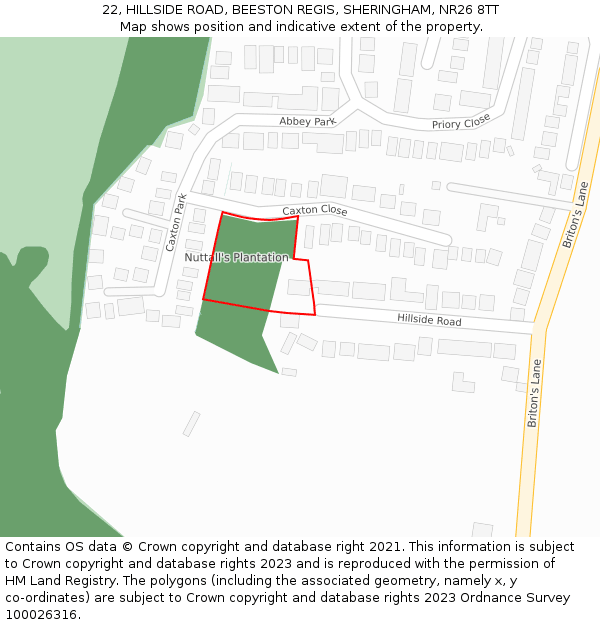 22, HILLSIDE ROAD, BEESTON REGIS, SHERINGHAM, NR26 8TT: Location map and indicative extent of plot