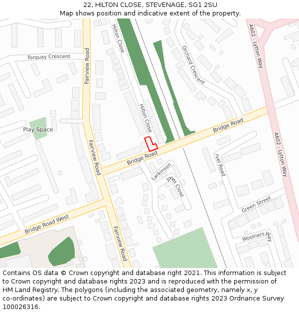 22, HILTON CLOSE, STEVENAGE, SG1 2SU: Location map and indicative extent of plot