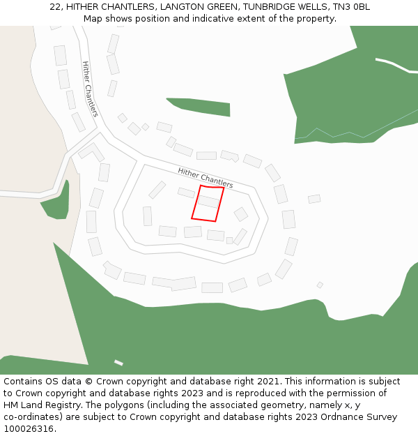 22, HITHER CHANTLERS, LANGTON GREEN, TUNBRIDGE WELLS, TN3 0BL: Location map and indicative extent of plot