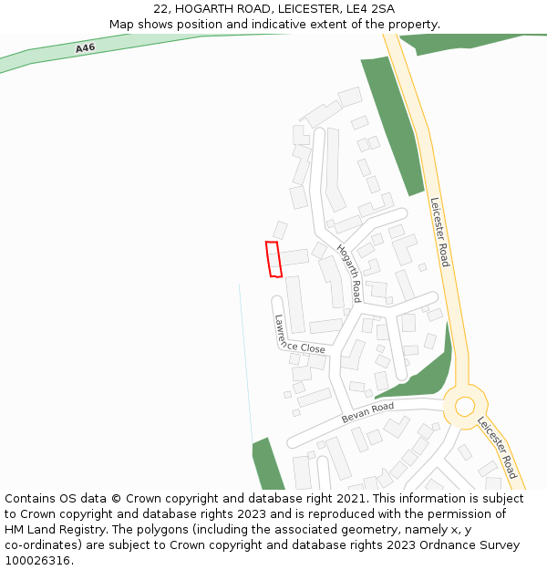 22, HOGARTH ROAD, LEICESTER, LE4 2SA: Location map and indicative extent of plot