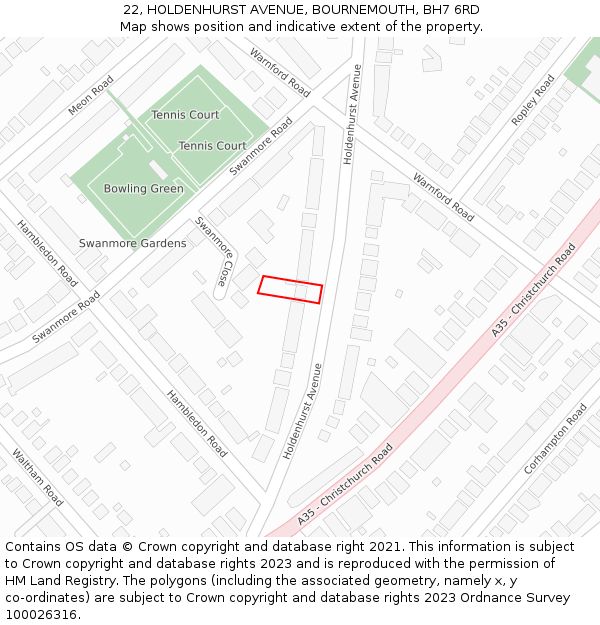 22, HOLDENHURST AVENUE, BOURNEMOUTH, BH7 6RD: Location map and indicative extent of plot
