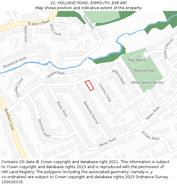 22, HOLLAND ROAD, EXMOUTH, EX8 4AY: Location map and indicative extent of plot