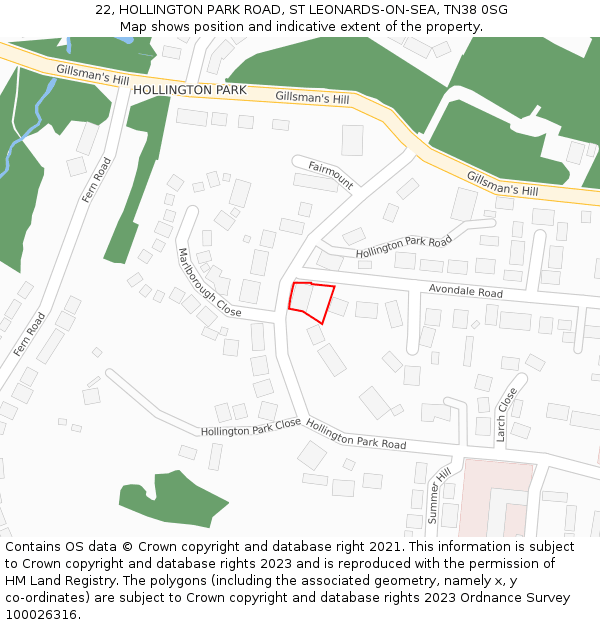 22, HOLLINGTON PARK ROAD, ST LEONARDS-ON-SEA, TN38 0SG: Location map and indicative extent of plot