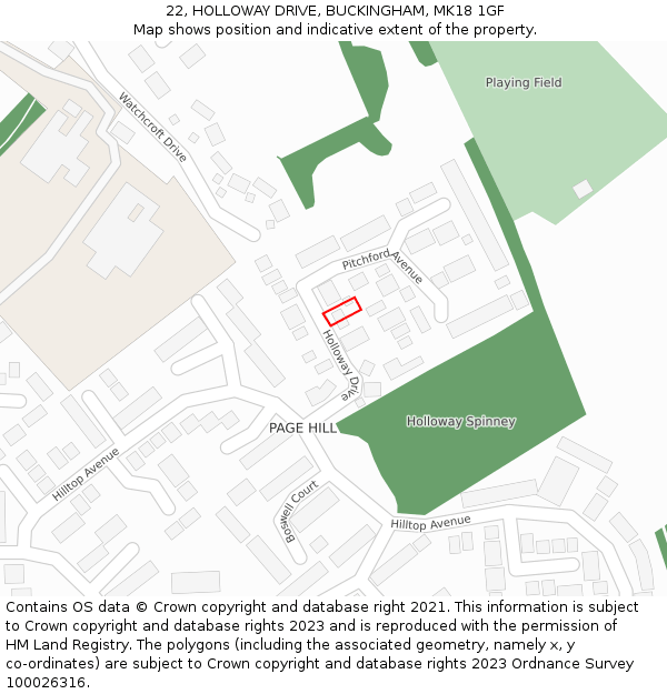 22, HOLLOWAY DRIVE, BUCKINGHAM, MK18 1GF: Location map and indicative extent of plot