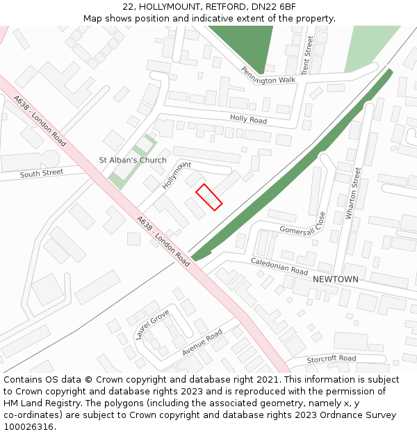 22, HOLLYMOUNT, RETFORD, DN22 6BF: Location map and indicative extent of plot