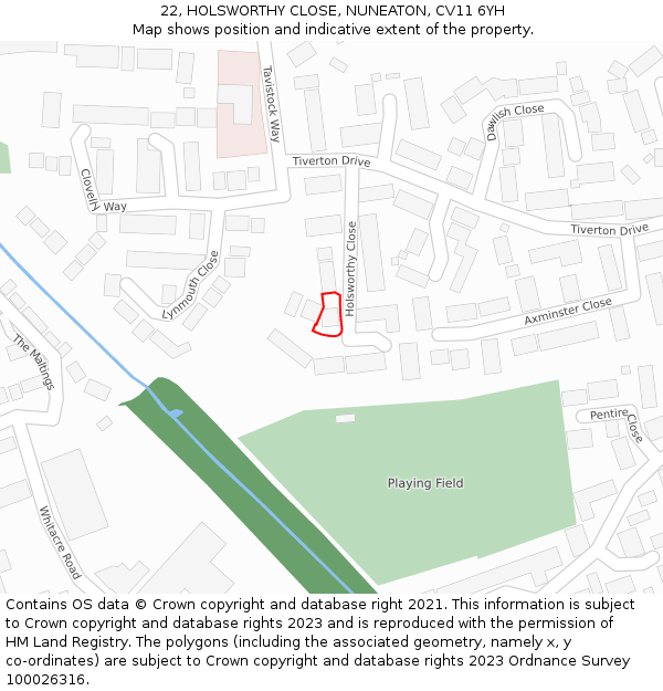 22, HOLSWORTHY CLOSE, NUNEATON, CV11 6YH: Location map and indicative extent of plot