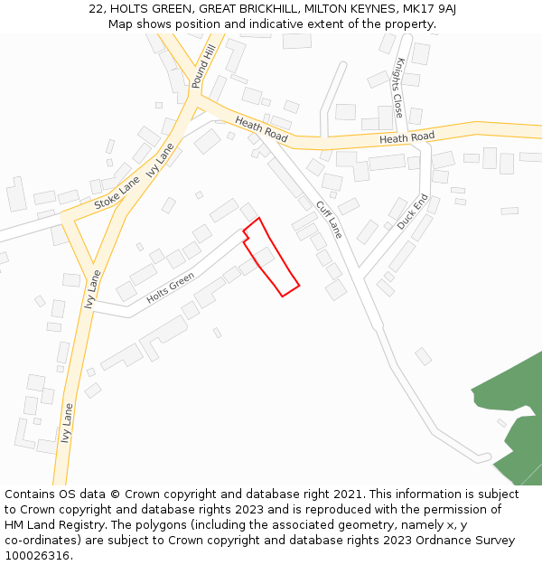 22, HOLTS GREEN, GREAT BRICKHILL, MILTON KEYNES, MK17 9AJ: Location map and indicative extent of plot