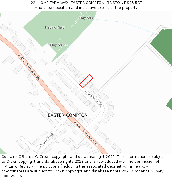 22, HOME FARM WAY, EASTER COMPTON, BRISTOL, BS35 5SE: Location map and indicative extent of plot