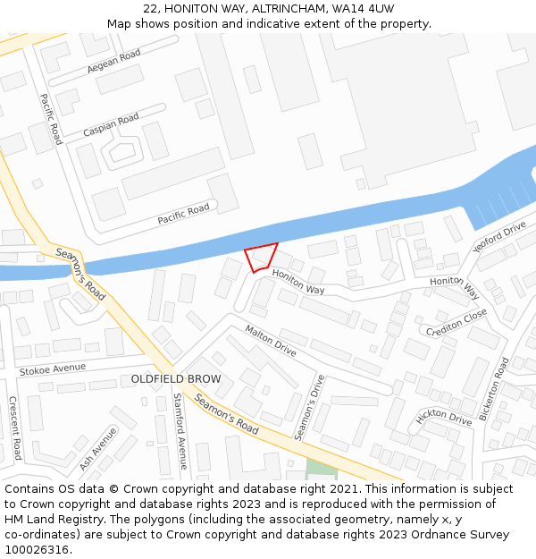22, HONITON WAY, ALTRINCHAM, WA14 4UW: Location map and indicative extent of plot