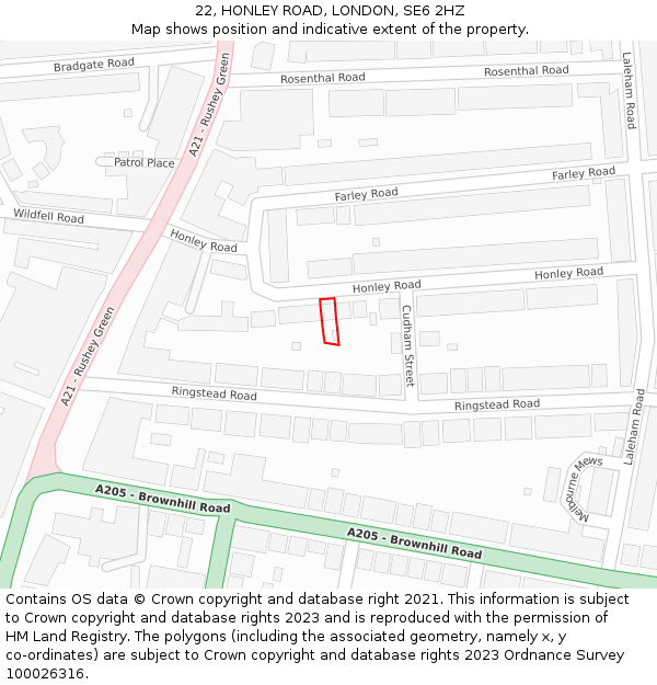 22, HONLEY ROAD, LONDON, SE6 2HZ: Location map and indicative extent of plot