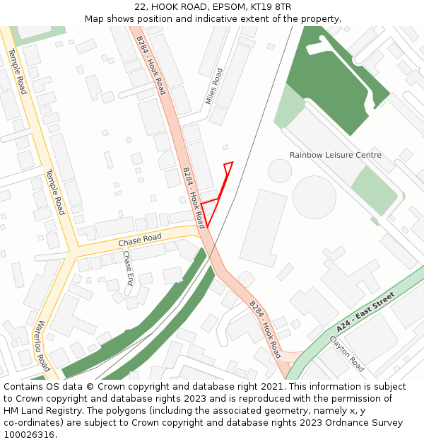 22, HOOK ROAD, EPSOM, KT19 8TR: Location map and indicative extent of plot