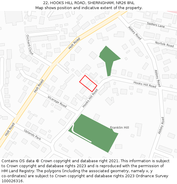 22, HOOKS HILL ROAD, SHERINGHAM, NR26 8NL: Location map and indicative extent of plot