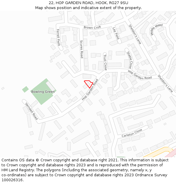 22, HOP GARDEN ROAD, HOOK, RG27 9SU: Location map and indicative extent of plot