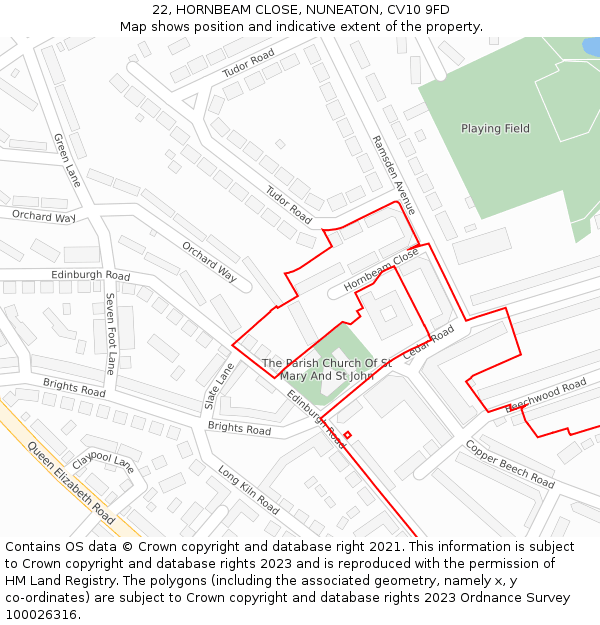 22, HORNBEAM CLOSE, NUNEATON, CV10 9FD: Location map and indicative extent of plot