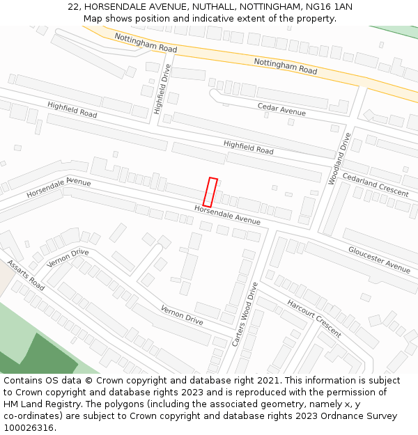 22, HORSENDALE AVENUE, NUTHALL, NOTTINGHAM, NG16 1AN: Location map and indicative extent of plot