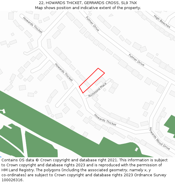 22, HOWARDS THICKET, GERRARDS CROSS, SL9 7NX: Location map and indicative extent of plot