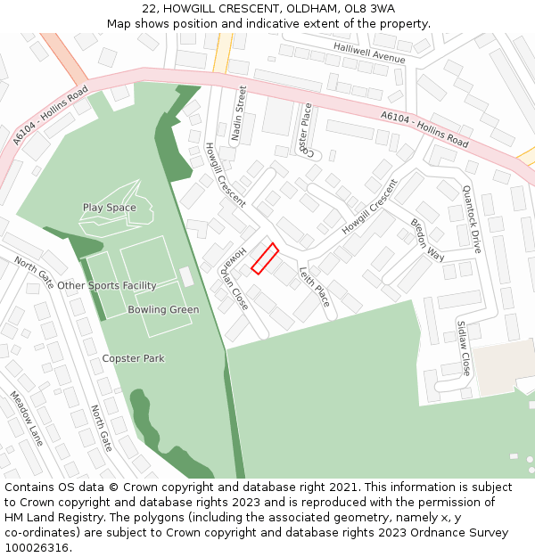 22, HOWGILL CRESCENT, OLDHAM, OL8 3WA: Location map and indicative extent of plot