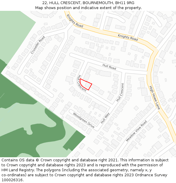 22, HULL CRESCENT, BOURNEMOUTH, BH11 9RG: Location map and indicative extent of plot