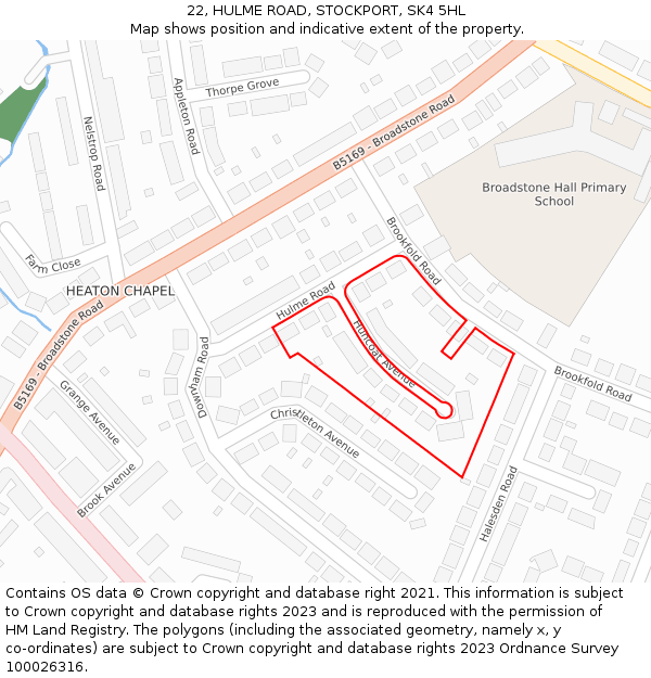22, HULME ROAD, STOCKPORT, SK4 5HL: Location map and indicative extent of plot