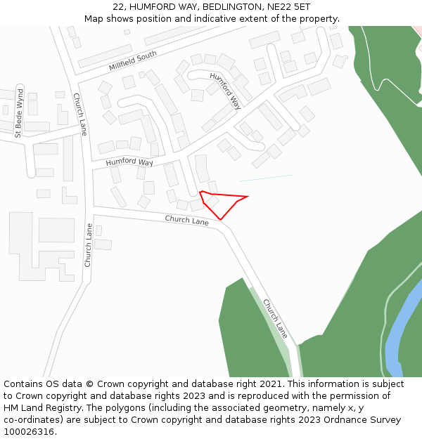 22, HUMFORD WAY, BEDLINGTON, NE22 5ET: Location map and indicative extent of plot